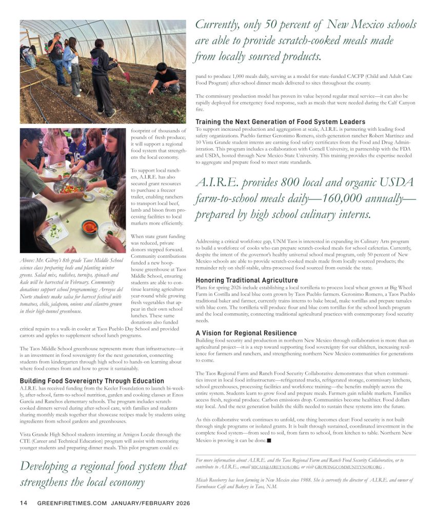 Page two of an article in Green Fire Times about A.I.R.E. Taos